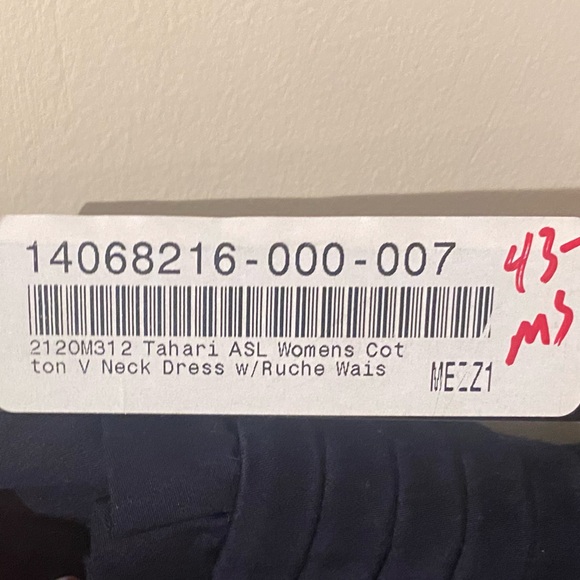 Navy Blue Tahari ASL Womens Cotton V Neck Dress w/Ruche Waist - Picture 7 of 7